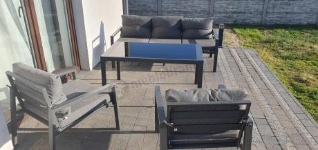 Grafitowy komplet ogrodowy metalowy z sofą 175cm Sodor Dining