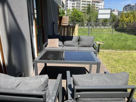 Grafitowy komplet ogrodowy metalowy z sofą 175cm Sodor Dining
