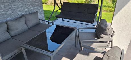 Grafitowy komplet ogrodowy metalowy z sofą 175cm Sodor Dining