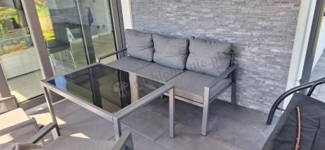 Grafitowy komplet ogrodowy metalowy z sofą 175cm Sodor Dining