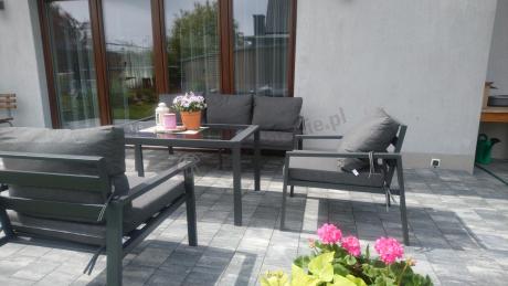 Grafitowy komplet ogrodowy metalowy z sofą 175cm Sodor Dining