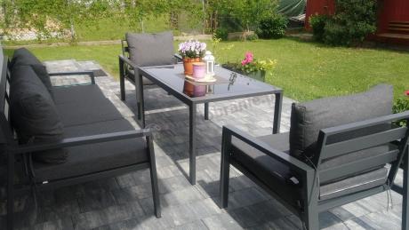 Grafitowy komplet ogrodowy metalowy z sofą 175cm Sodor Dining