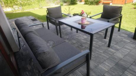 Grafitowy komplet ogrodowy metalowy z sofą 175cm Sodor Dining