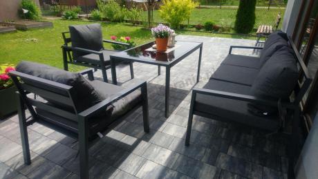 Grafitowy komplet ogrodowy metalowy z sofą 175cm Sodor Dining
