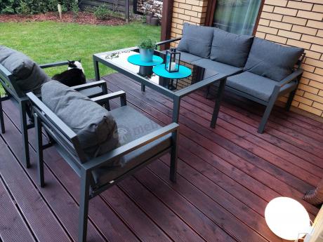 Grafitowy komplet ogrodowy metalowy z sofą 175cm Sodor Dining