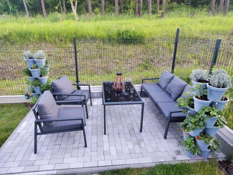 Grafitowy komplet ogrodowy metalowy z sofą 175cm Sodor Dining