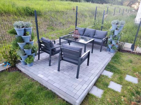 Grafitowy komplet ogrodowy metalowy z sofą 175cm Sodor Dining
