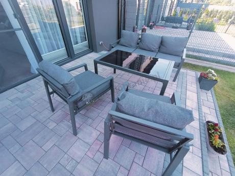 Grafitowy komplet ogrodowy metalowy z sofą 175cm Sodor Dining