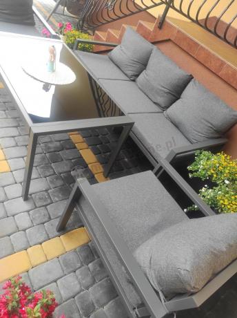 Grafitowy komplet ogrodowy metalowy z sofą 175cm Sodor Dining