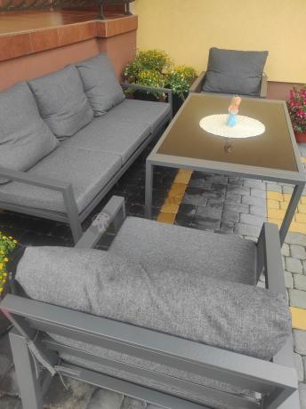 Grafitowy komplet ogrodowy metalowy z sofą 175cm Sodor Dining