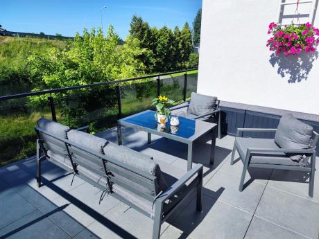 Grafitowy komplet ogrodowy metalowy z sofą 175cm Sodor Dining