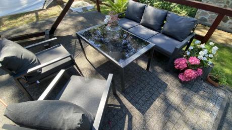 Grafitowy komplet ogrodowy metalowy z sofą 175cm Sodor Dining