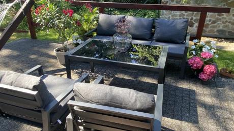 Grafitowy komplet ogrodowy metalowy z sofą 175cm Sodor Dining