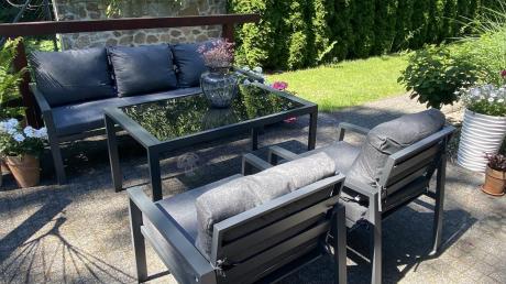 Grafitowy komplet ogrodowy metalowy z sofą 175cm Sodor Dining