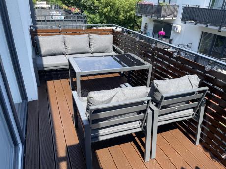 Grafitowy komplet ogrodowy metalowy z sofą 175cm Sodor Dining