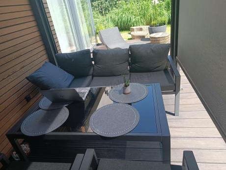 Grafitowy komplet ogrodowy metalowy z sofą 175cm Sodor Dining