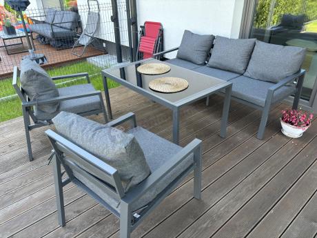 Grafitowy komplet ogrodowy metalowy z sofą 175cm Sodor Dining