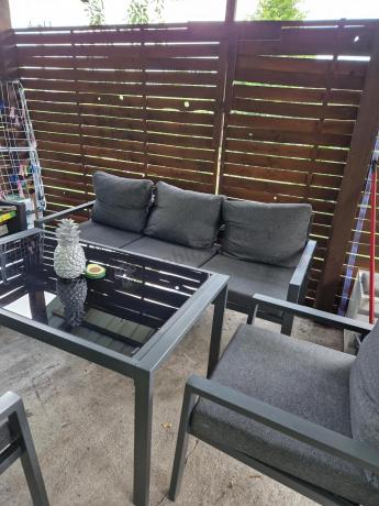 Grafitowy komplet ogrodowy metalowy z sofą 175cm Sodor Dining