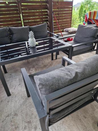 Grafitowy komplet ogrodowy metalowy z sofą 175cm Sodor Dining