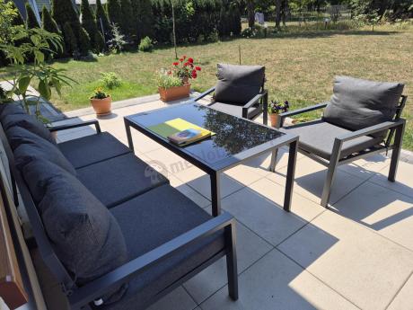 Grafitowy komplet ogrodowy metalowy z sofą 175cm Sodor Dining