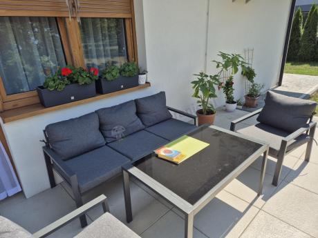 Grafitowy komplet ogrodowy metalowy z sofą 175cm Sodor Dining