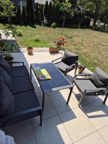 Grafitowy komplet ogrodowy metalowy z sofą 175cm Sodor Dining