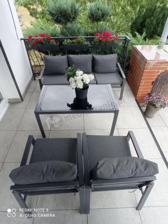 Grafitowy komplet ogrodowy metalowy z sofą 175cm Sodor Dining