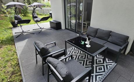 Grafitowy komplet ogrodowy metalowy z sofą 175cm Sodor Dining