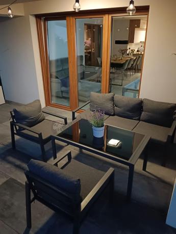 Grafitowy komplet ogrodowy metalowy z sofą 175cm Sodor Dining