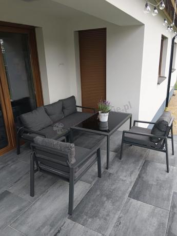 Grafitowy komplet ogrodowy metalowy z sofą 175cm Sodor Dining