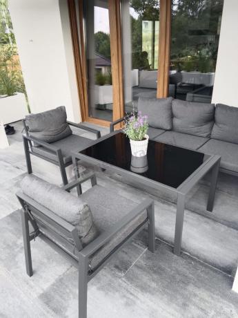Grafitowy komplet ogrodowy metalowy z sofą 175cm Sodor Dining