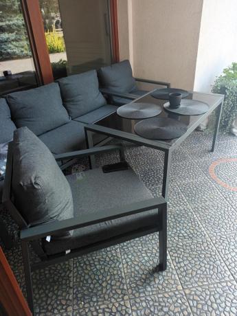 Grafitowy komplet ogrodowy metalowy z sofą 175cm Sodor Dining