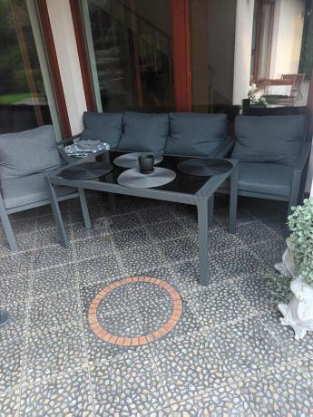 Grafitowy komplet ogrodowy metalowy z sofą 175cm Sodor Dining
