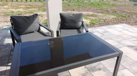 Grafitowy komplet ogrodowy metalowy z sofą 175cm Sodor Dining