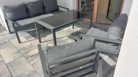 Grafitowy komplet ogrodowy metalowy z sofą 175cm Sodor Dining