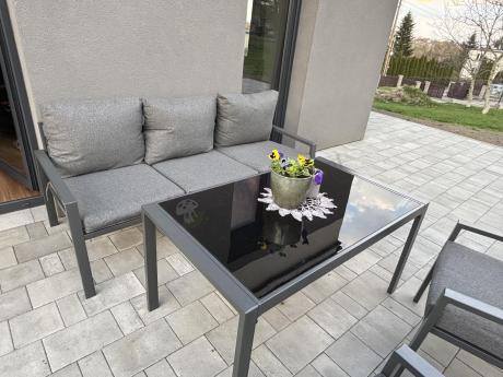 Grafitowy komplet ogrodowy metalowy z sofą 175cm Sodor Dining