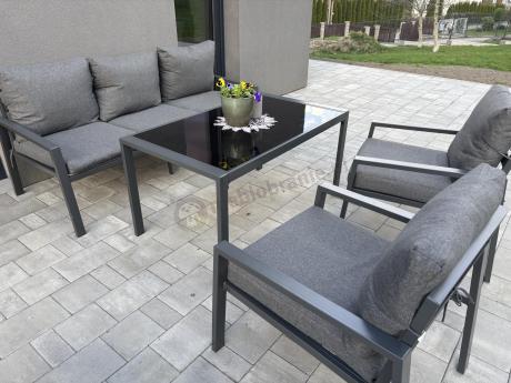 Grafitowy komplet ogrodowy metalowy z sofą 175cm Sodor Dining