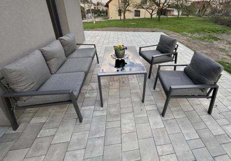 Grafitowy komplet ogrodowy metalowy z sofą 175cm Sodor Dining