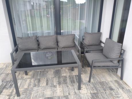 Grafitowy komplet ogrodowy metalowy z sofą 175cm Sodor Dining