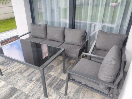 Grafitowy komplet ogrodowy metalowy z sofą 175cm Sodor Dining