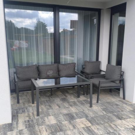 Grafitowy komplet ogrodowy metalowy z sofą 175cm Sodor Dining