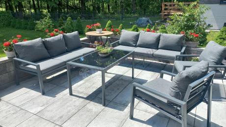 Grafitowy komplet ogrodowy metalowy z sofą 175cm Sodor Dining