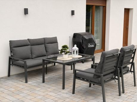 Grafitowy komplet ogrodowy metalowy z wysokim oparciem z sofą 175cm Doros Dining