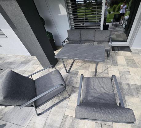 Grafitowy meble ogrodowe metalowe komplet dla 5 osób - Ater Dining