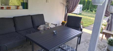 Grafitowy meble ogrodowe metalowe komplet dla 5 osób - Ater Dining