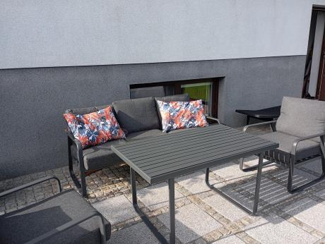 Grafitowy meble ogrodowe metalowe komplet dla 5 osób - Ater Dining