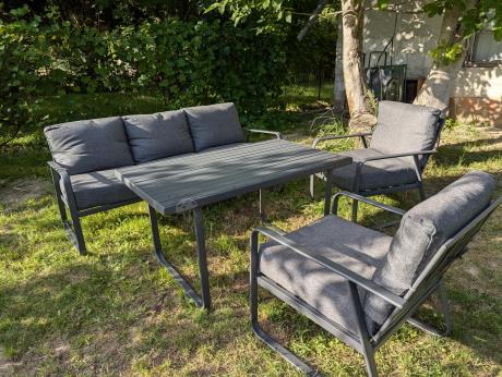 Grafitowy meble ogrodowe metalowe komplet dla 5 osób - Ater Dining
