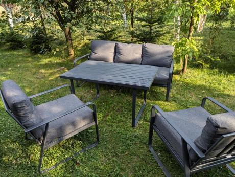 Grafitowy meble ogrodowe metalowe komplet dla 5 osób - Ater Dining
