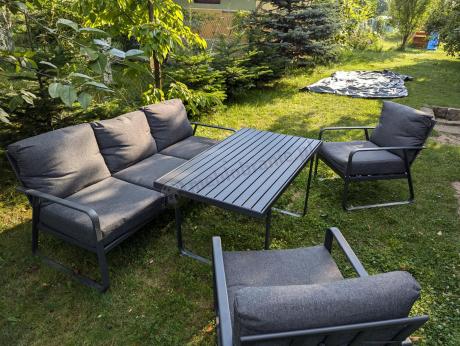 Grafitowy meble ogrodowe metalowe komplet dla 5 osób - Ater Dining