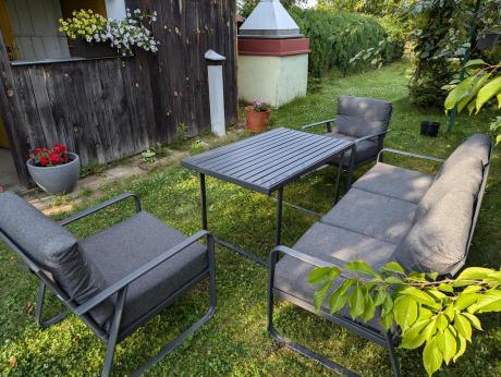 Grafitowy meble ogrodowe metalowe komplet dla 5 osób - Ater Dining